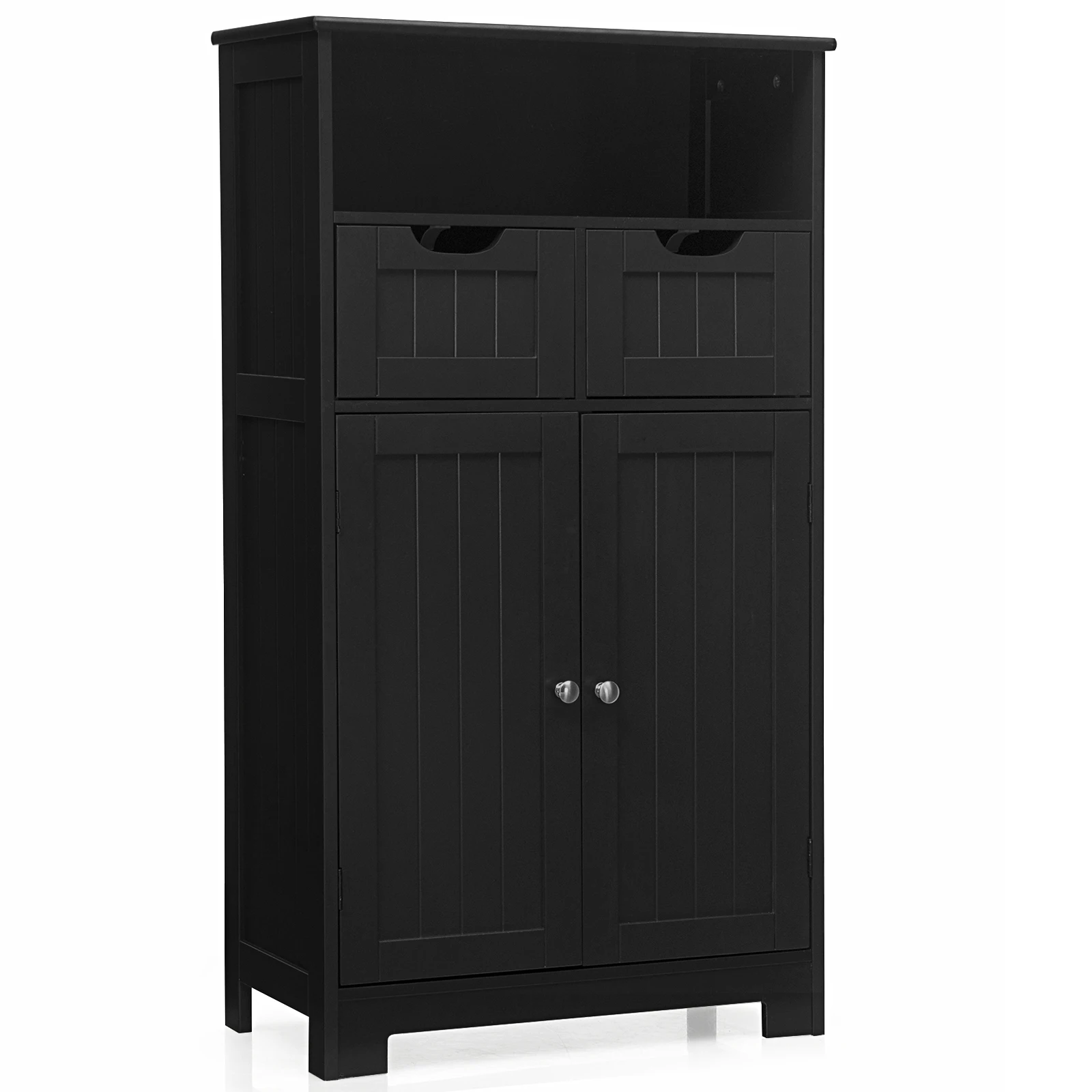 Bathroom Floor Cabinet Wooden Storage Organizer w/Drawer Doors Black