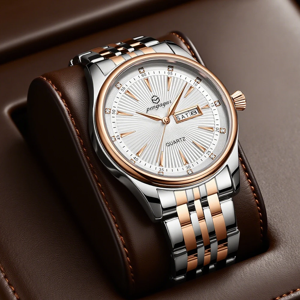 

PENGAGAR Роскошные мужские часы, оригинальные водонепроницаемые светящиеся хронографы, мужские наручные часы из нержавеющей стали, кварцевые мужские часы Reloj