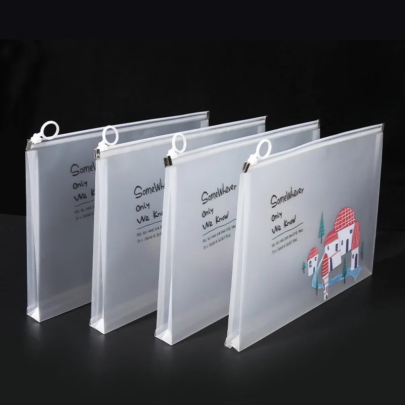 Transparent A4 Document Bag Plastic Pp Zipper Pouch Cute Cartoon Pattern Student Paper Exam Paper Storage For Supplies