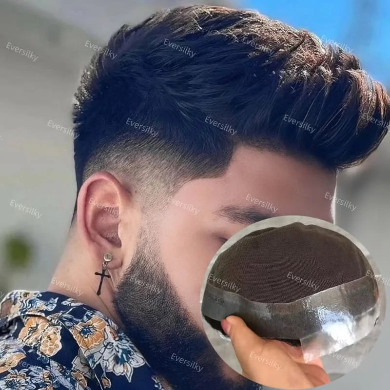 

Australian Toupee for Men soft Swiss Lace&PU Around men toupee 100% European Human Hair Male Wigs Capillary Prosthesis System