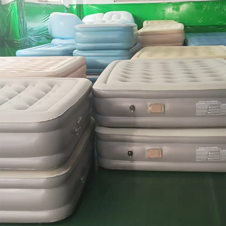 In Stock Large Size PVC Flocking Outdoors Camping Double Automatic Self Inflatable Bed Air Mattress With Built In Pump