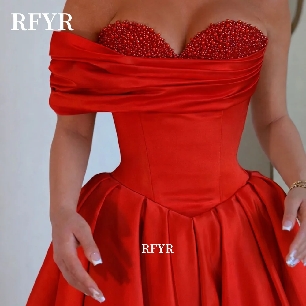 

RFYR Maxi Prom Dress with Pearls A Line Evening Dress with Beads Sweethearet Party Princess Dress for Women Customized