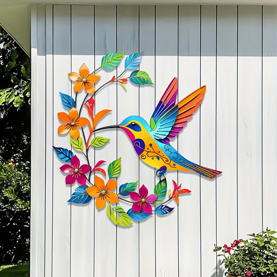2D flat. Of beautiful bohemian style flowers and hummingbird wall art decoration- patio-garden, patio, living room and bedroom