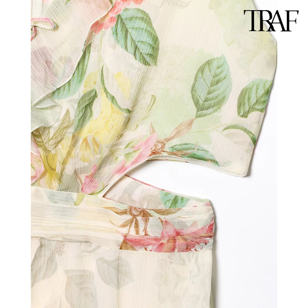 فستان نسائي جديد مطبوع بلا أكمام مطبوع من TRAF فستان نسائي جديد بدون أكمام Y2K فستان نسائي مثير برقبة على شكل V مجوف شاطئي 2025 صيفي مزاجية ملابس نسائية #6