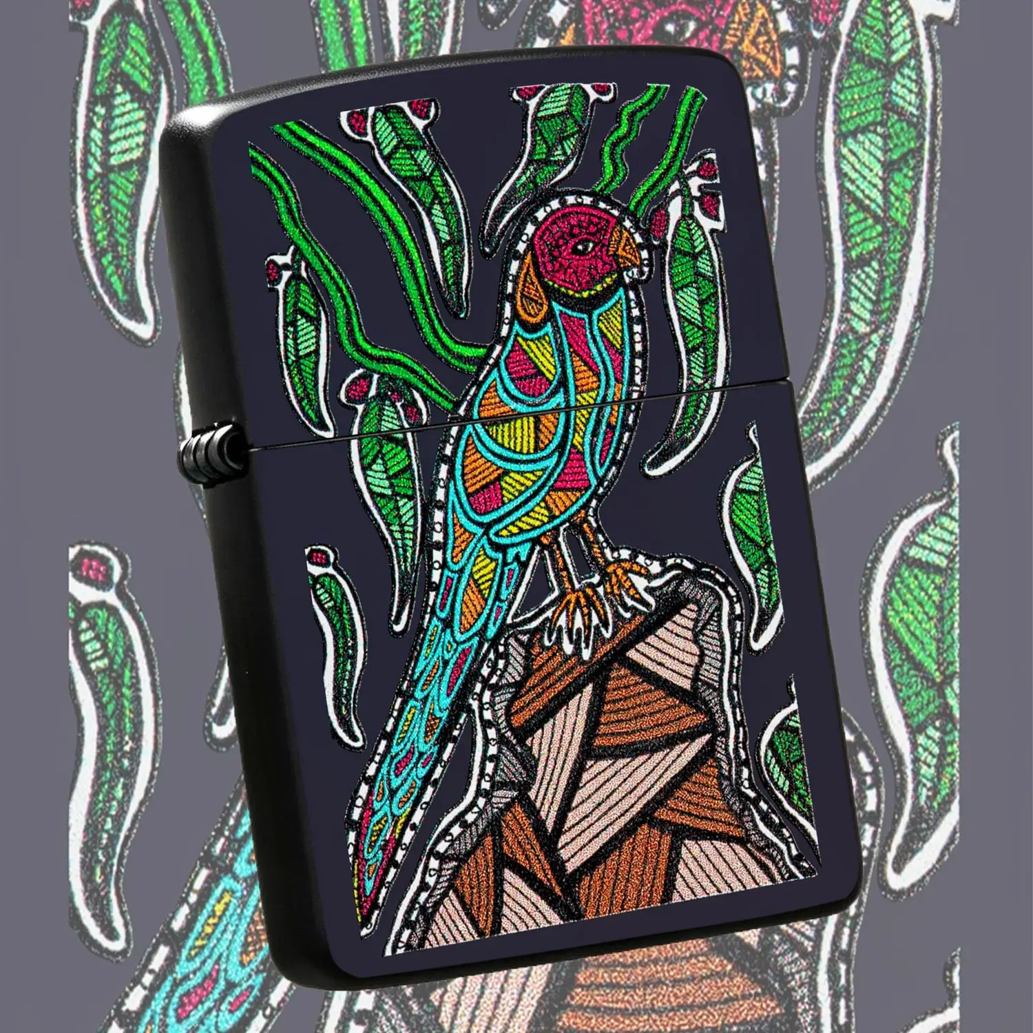 Creative Folk Style Parrot Pattern Lighter Colorful Geometric Art Decor Portable Ignition Tool Unique Retro Stylish Accessory Ideal For Daily Use Gifting And Personalsuitable For All Scenarios A Humorous And Interesting Lighter