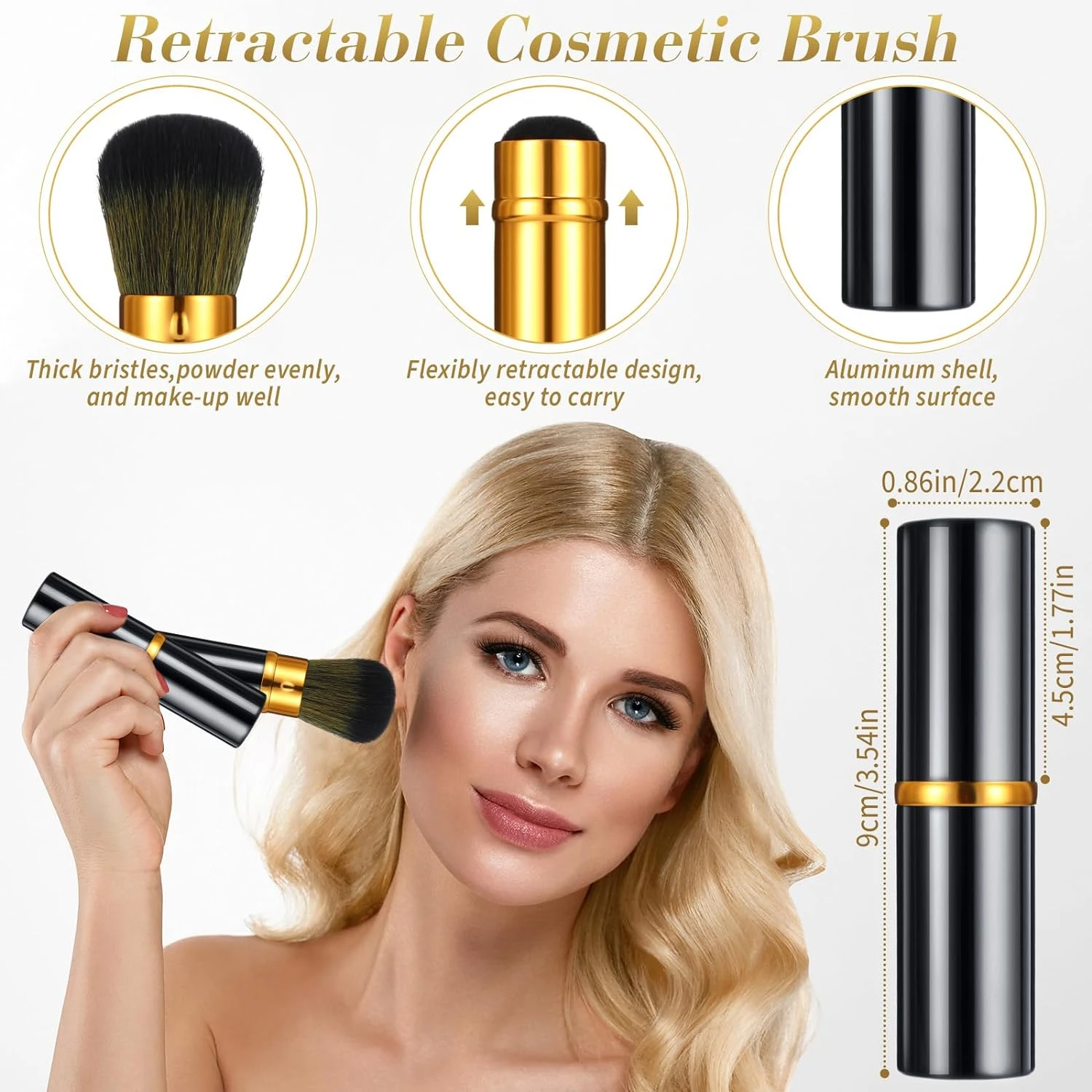 Portable and essential compact retractable Kabuki makeup brushes set for flawless glam on-the-go. Convenient and travel-friendly