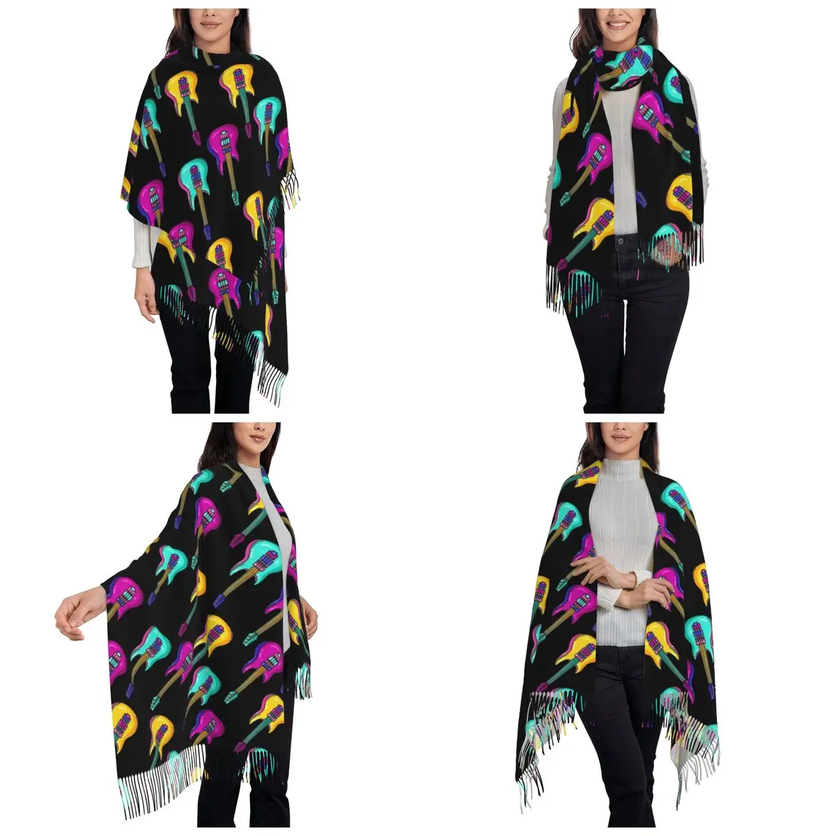 Men's Guitar Piano Drum Music Notes Saxophone Violin Math Scarf Tassel Scarves Warm Shawls and Wraps Long Fall Winter Shawl Wrap