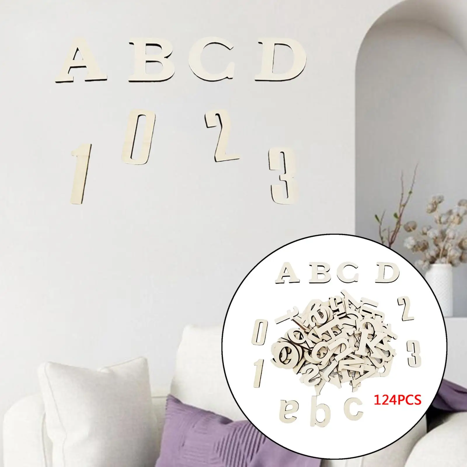 124Pcs Wooden Letters Full Alphabet Numbers White Letters A-z DIY Art Decor Home