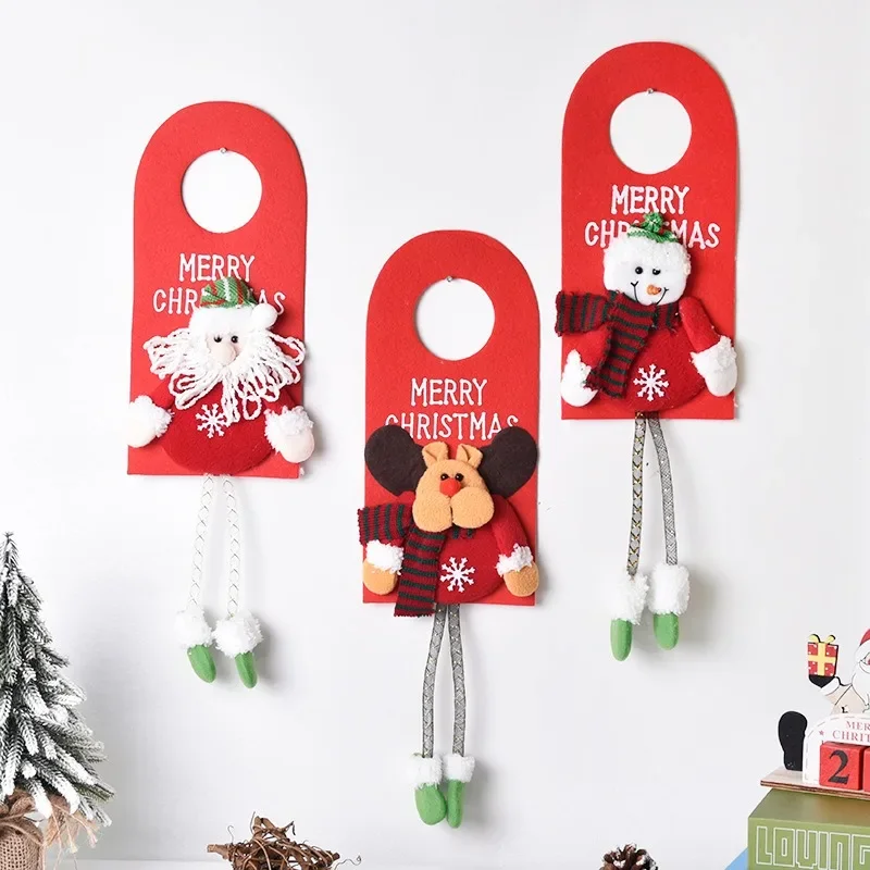 New Christmas Fabric Door Hanging Banner Long Leg Santa Claus Snowman Elk Doll Xmas Mall Window Decir Merry Christmas Ornaments