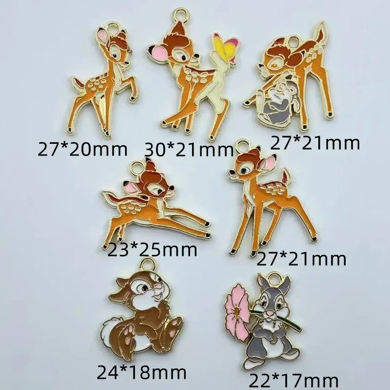 10pcs Enamel Charm Cartoon Cute Squirrel Rabbit Deer Pendant DIY Keychain Necklace Pendant Jewelry Accessories Anime Charms