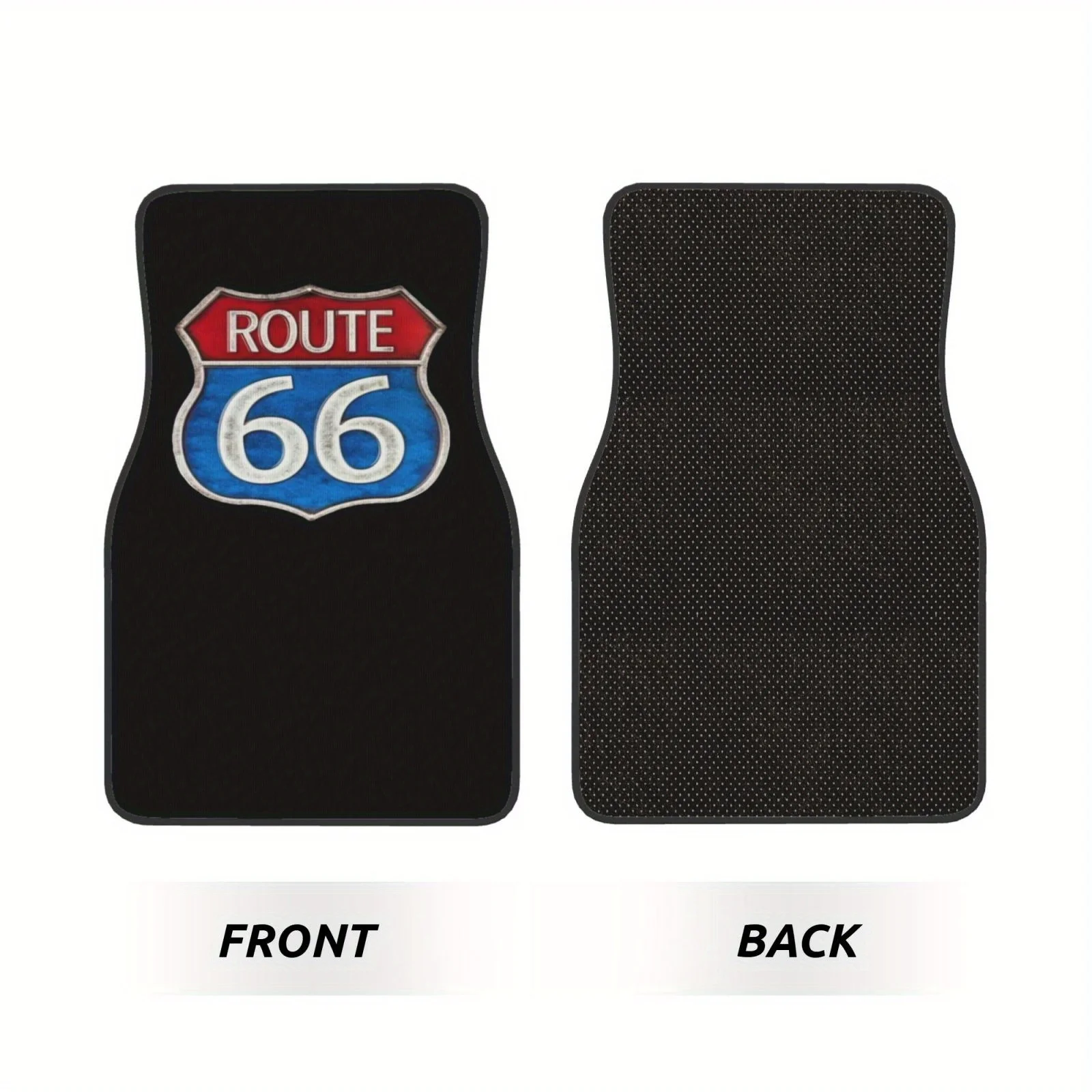 4pcs Route 66 Printed Car Floor Mats - High-Density Polyester, Wear-Resistant & Easy To Clean, Fit For All Vehicles, All-Season