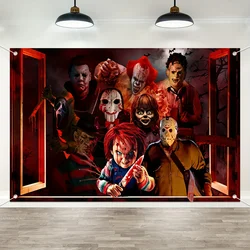 Halloween Horror Backdrop Banner Decorations, Fabric Scary Birthday Party Supplies Halloween Wall Window Poster Clings Covers De