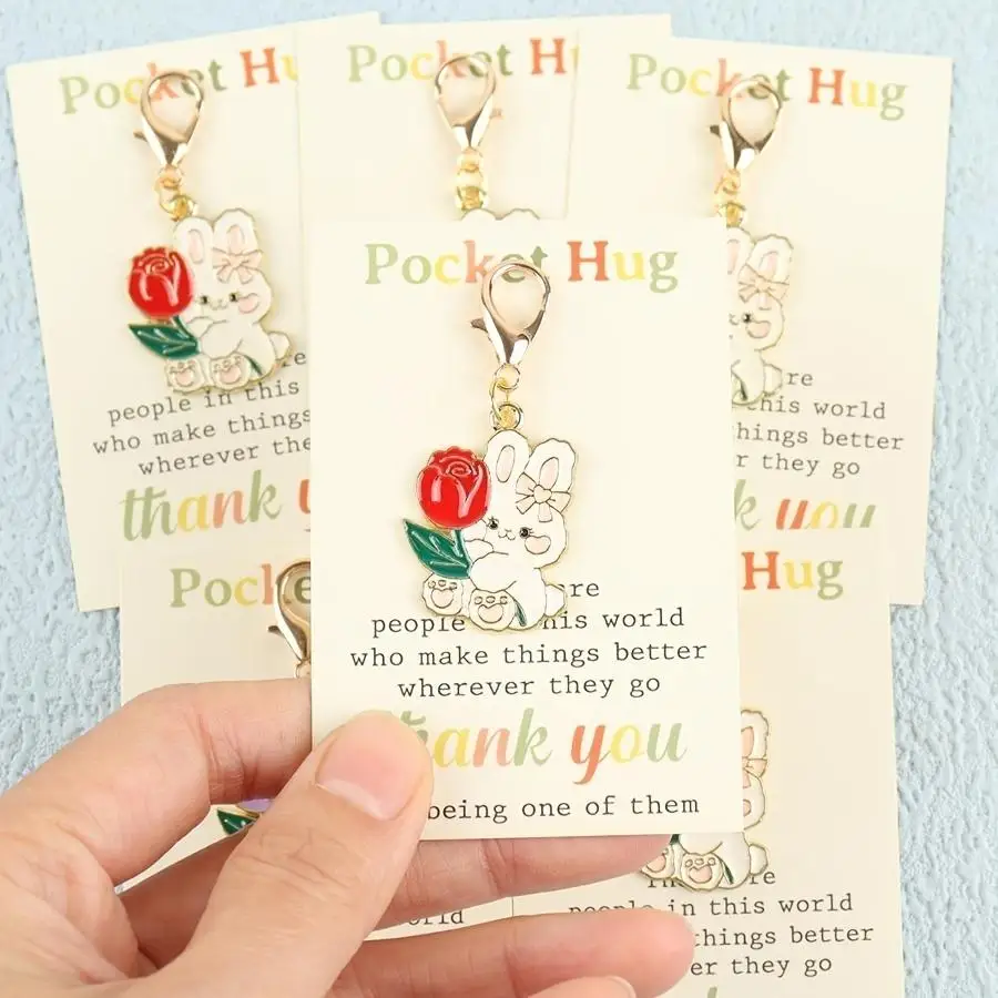 1/5/10/20/50/100pcs 2D Flat, /s 2D Elegant Rabbit Keychain, with Pocket Hug Card, a Perfect Gift Suitable for Birthdays, Wedding