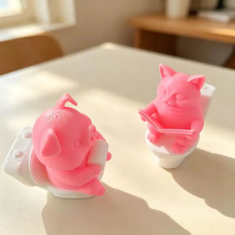 3D Printed Novelty Pig Figurine Cartoon Toilet Sitting Design Wall Mounted Desktop Decor for Bathroom Guest Room