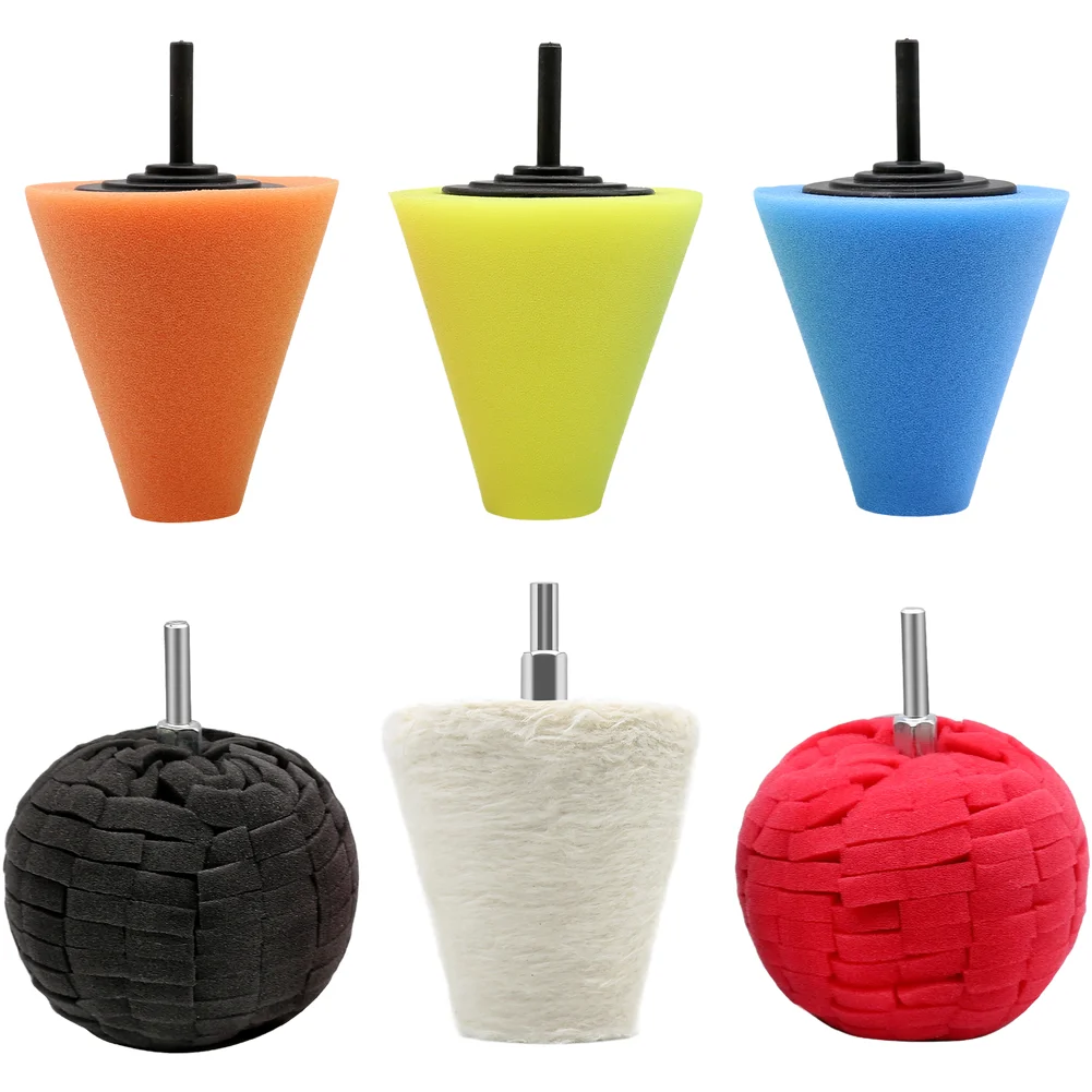 Kit de Polimento Automotivo de 3 Polegadas com Esponja para Rodas, Bola de Polimento Cônica e Acessórios para 5 Ferramentas Elétricas e Manuais