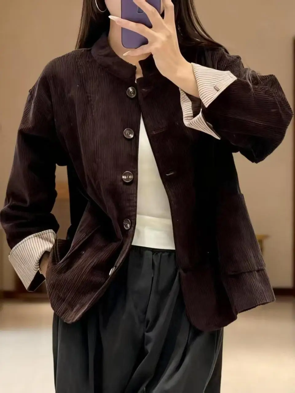 Retro terciopelo een ropa de abrigo holgada otoño 2025 diseño Casual Sle Long Sve abotonada abrigo de mujer Top cómodo