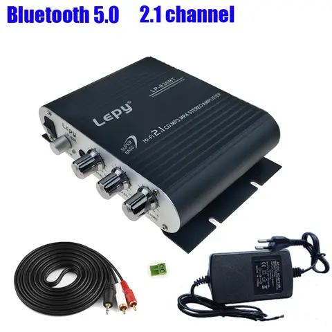 Lepy LP-838BT Bluetooth 5.0 전력 증폭기 2.1 12V3A 전원 및 AUX 케이블이 포함된 3 채널 슈퍼베이스 오디오 사운드 앰프