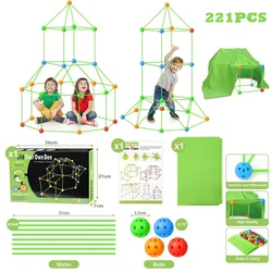 221pcs Construction Forts Building Kits Creative Castles DIY Fort Kit | Fort Building Set | Play Tent Indoor/Outdoor Kids Toys