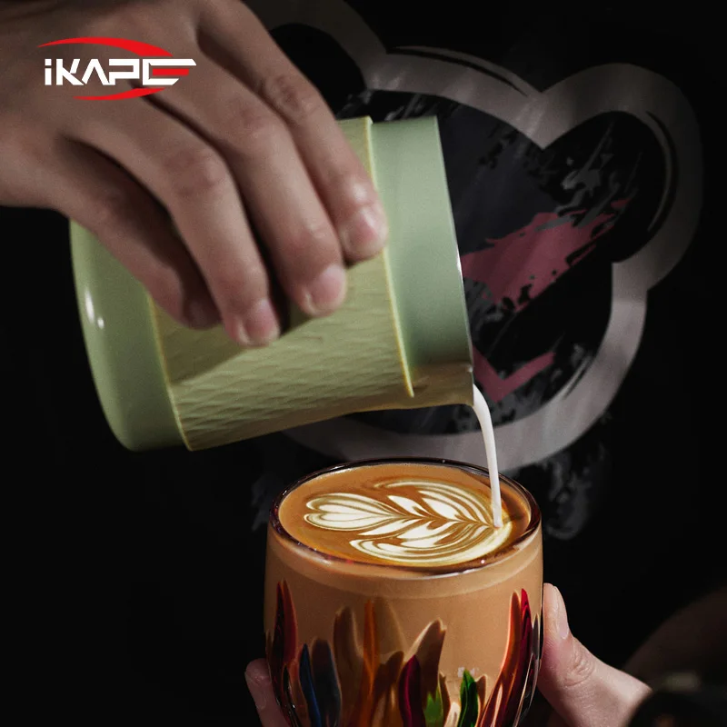 IKAPE Espresso Glass Cup, Coffee Tea Mug Home Barista Coffee Accessories, Handmade painted cup, 270ml large capacity