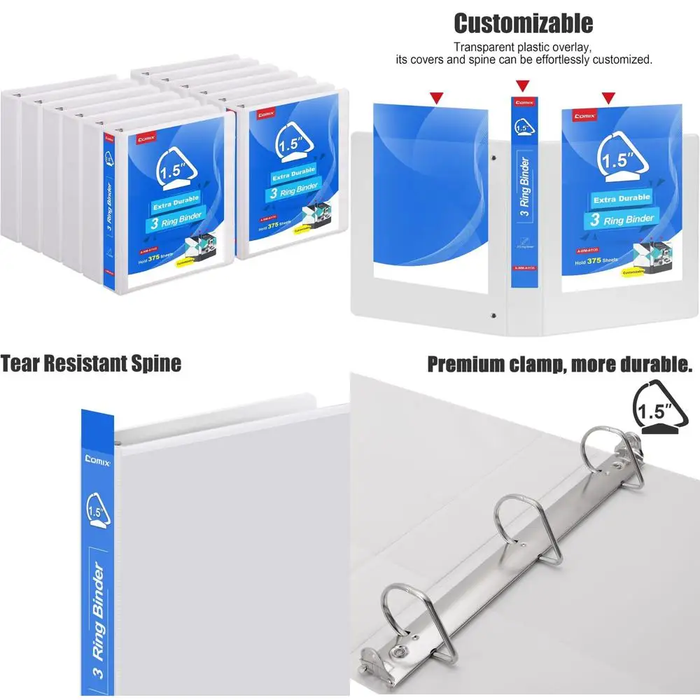 

Sturdy 1.5 Inch 3-Ring Binder, Holds 350 Sheets 8.5x11 Paper, 12 White Packs