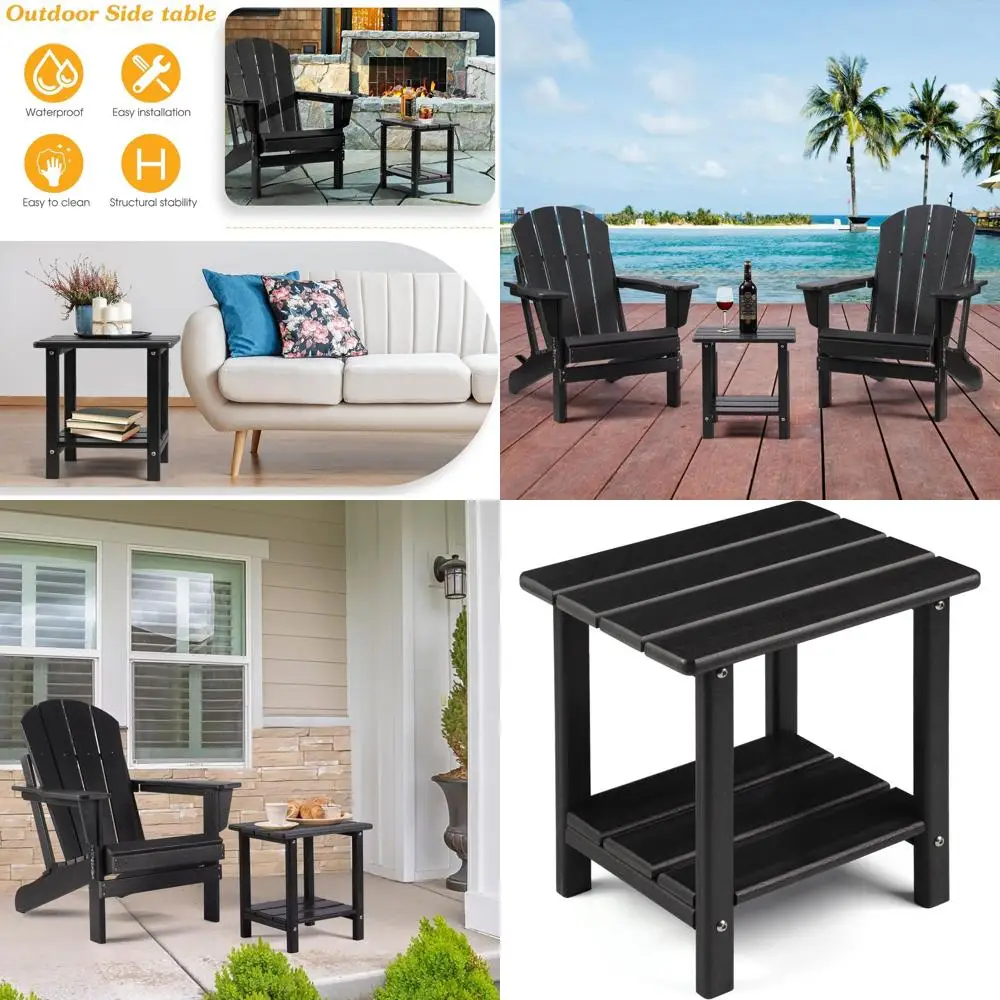 

2-Tier Durable Outdoor Side Table, Weather-Resistant Patio End Table, 16.5 for Pool, Porch
