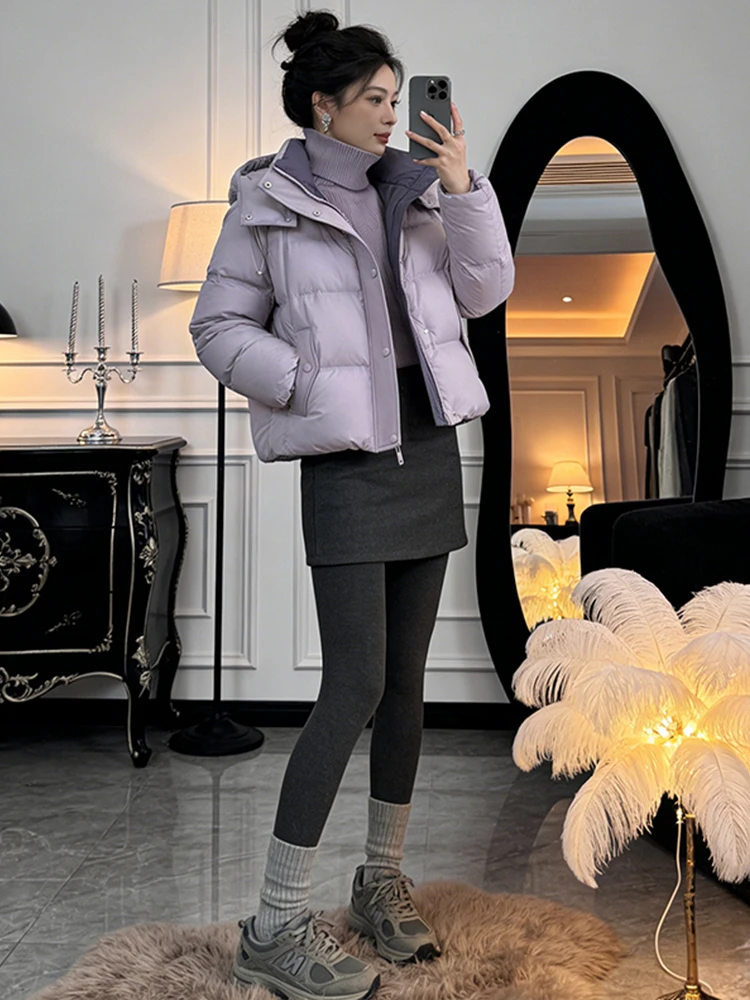 Faionable Commuter Sle Damen-Wintermantel, flauschige Baumwolle, Jaet mit Fce Inner Long Sve, Reißverschluss, Kapuze