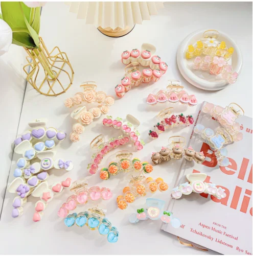 

YHJ NEW Macaron Series Hair Claw Party Bear Medium Size Crabs Hair Claw Clip Shark Hair Accessories for Women Girls