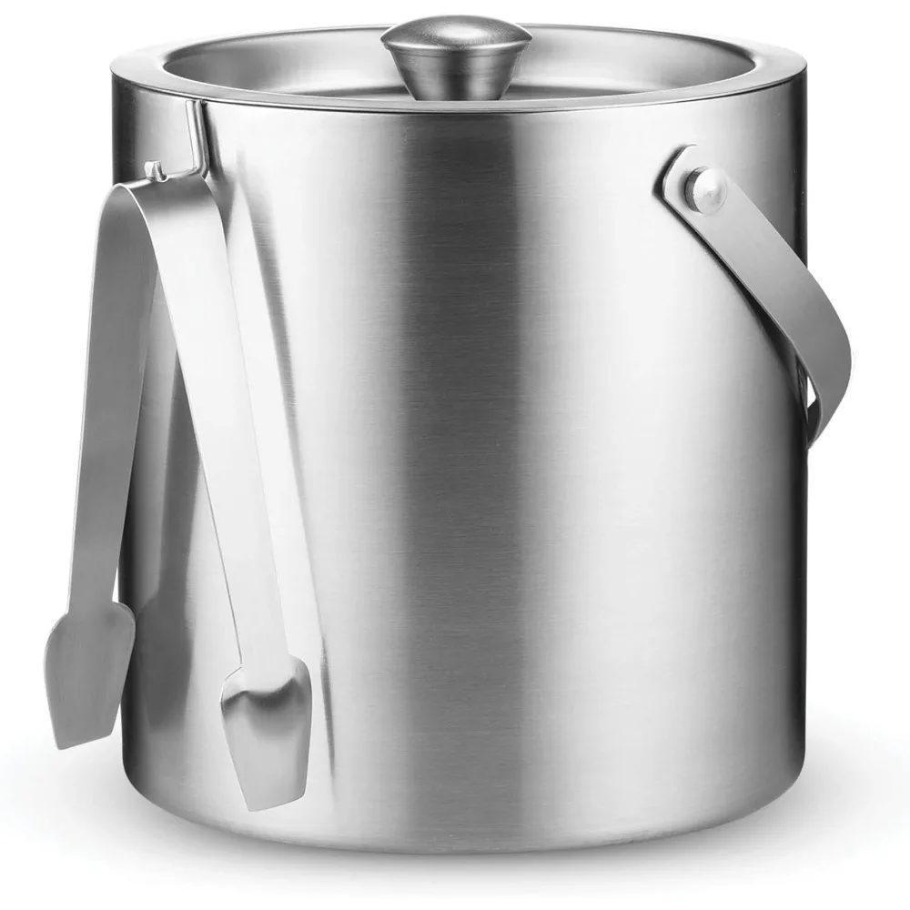 

Double-Wall Stainless Steel Insulated Ice Bucket With Lid & Ice Tong [3 Liter] Included Strainer Keeps Ice Cold & Dry