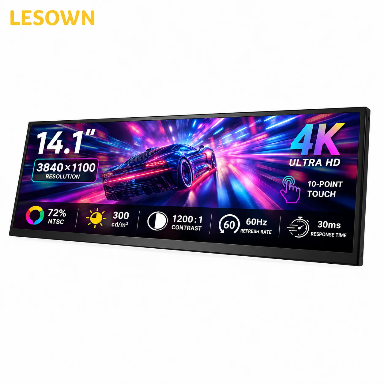 LESOWN 14.1" USB C Bar Display Portable Monitor 3840x1100 Horizontal Stretch Screen External Secondary Monitor for Excel Work