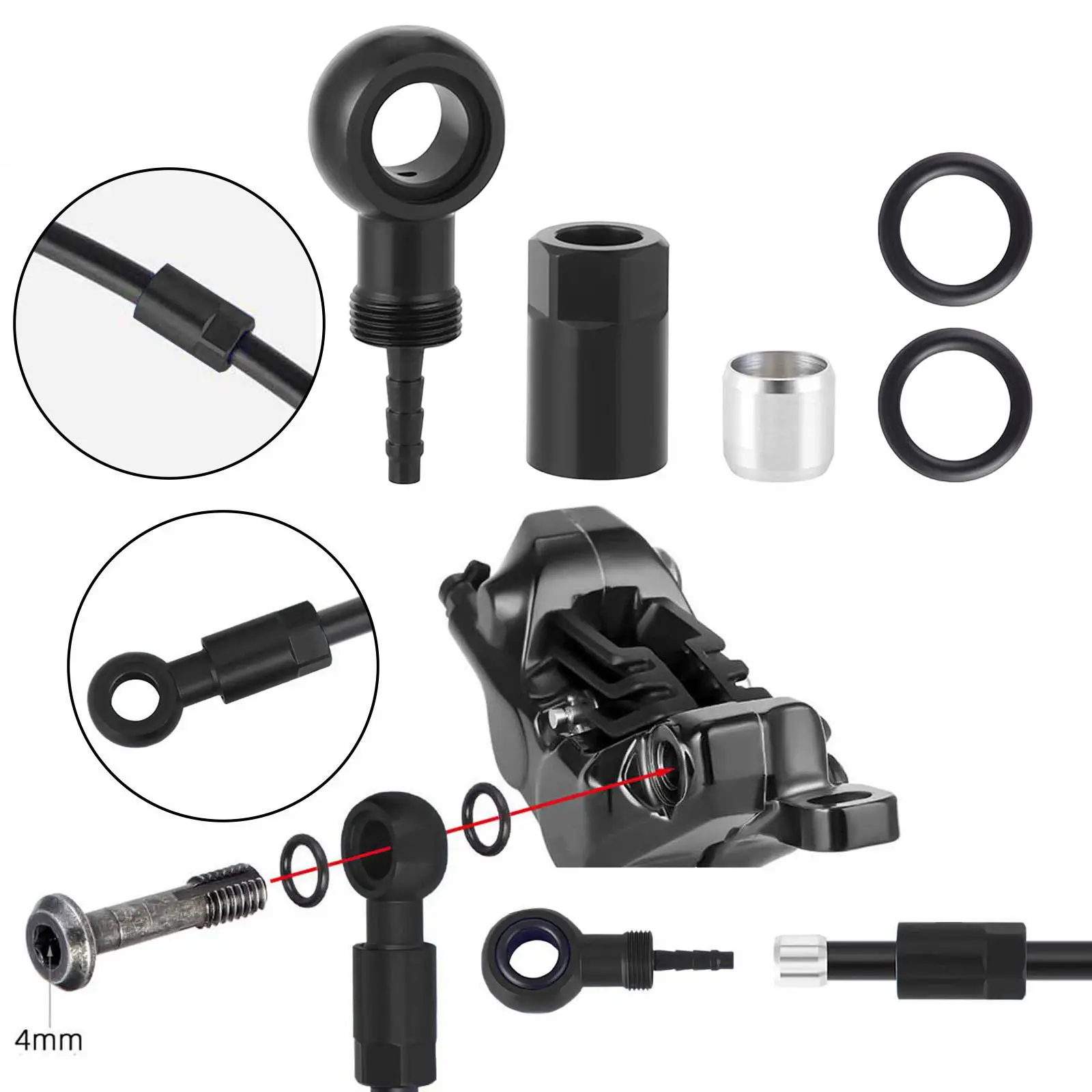 Bike Brake Tubing Banjo Fitting Kit Repair Insert Olive Sleeve Nut Set for Hydraulic Brakes Bicycles Maintenance