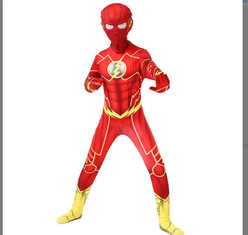 Kids Flash Man Boys Cosplay Costume New Year Carnival Party Fancy Dress with Headgear Mask Sets