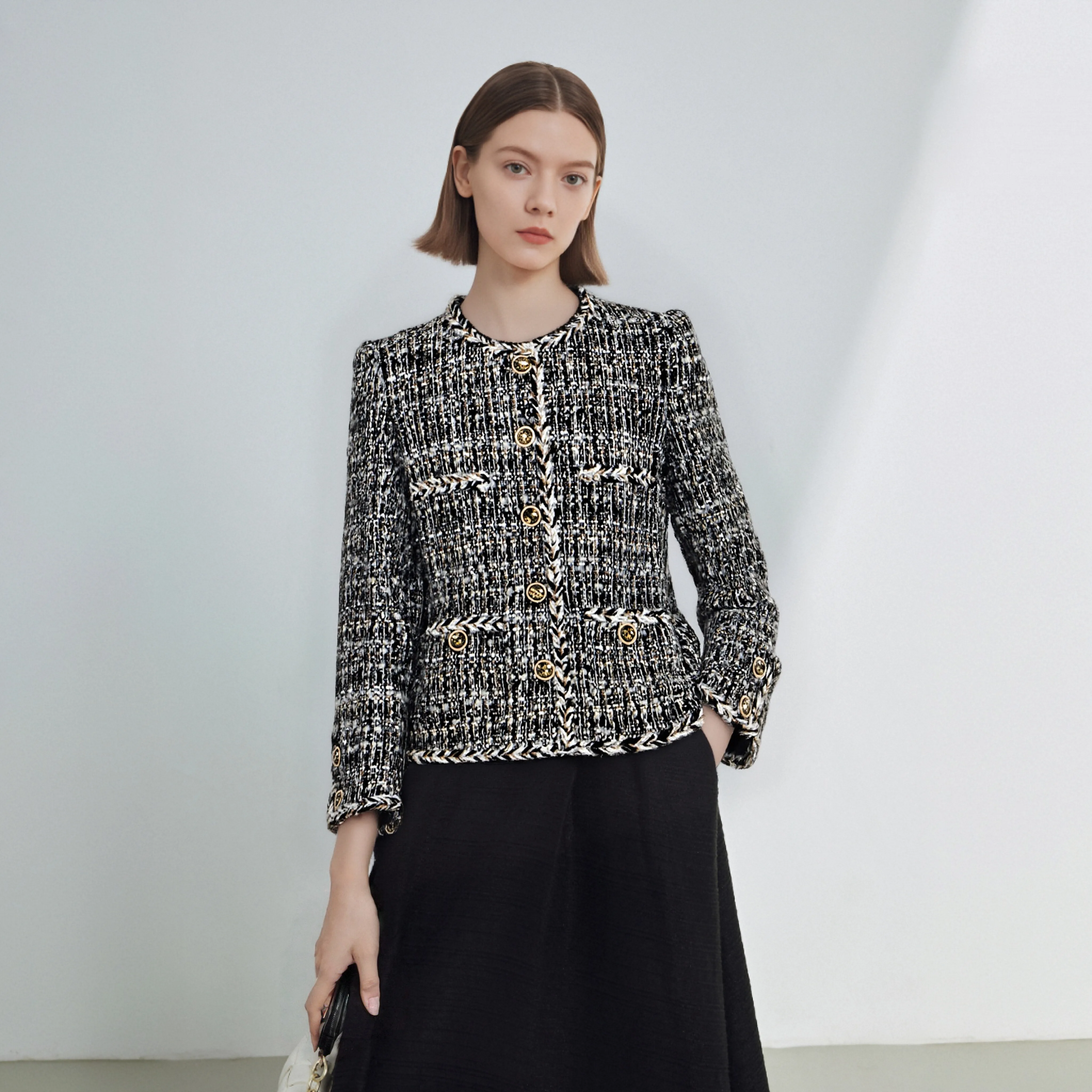 سترة أنثوية أنيقة وخفيفة فاخرة ومزودة بملمس تويد معطر موضة جديدة ومزاج اجتماعي عالي الجودة مقاس صغير