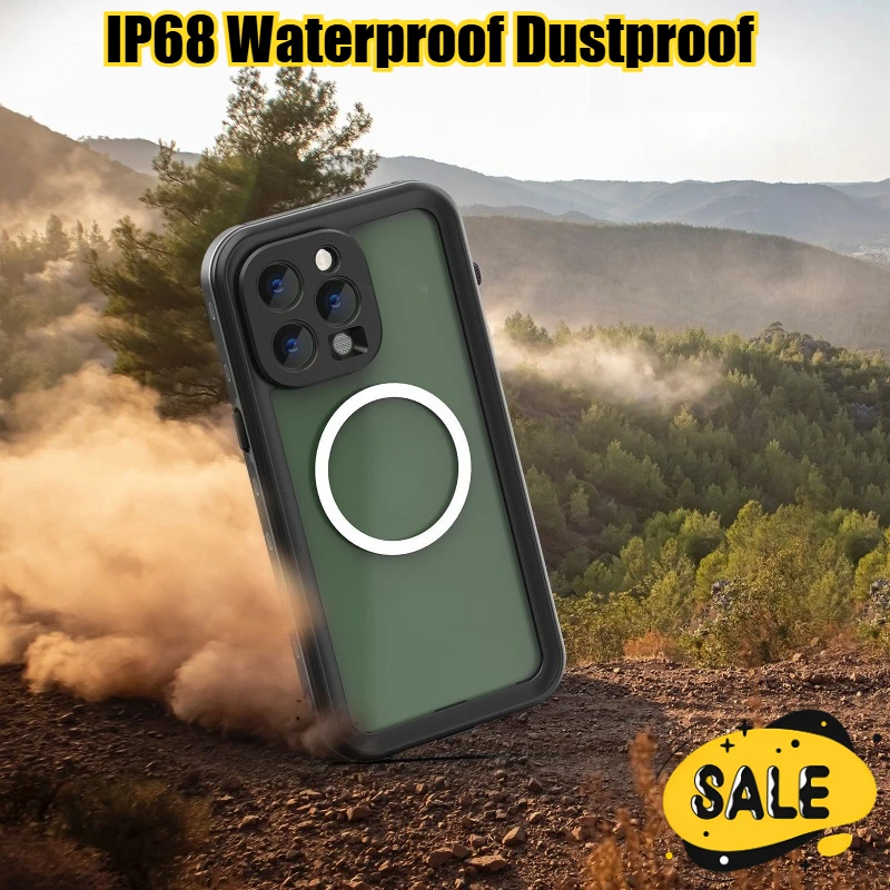 

IP68 Waterproof Dustproof Magnetic Phone Case for IPhone 15 14Pro Max Plus Simple Design Anti-scratch Shockproof Protector Cover