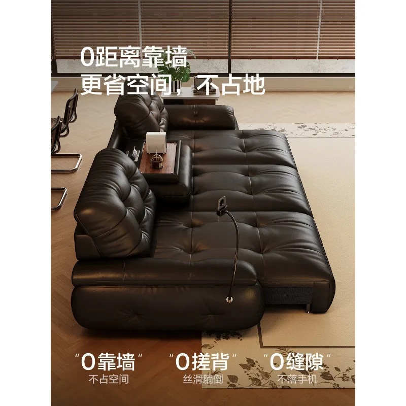 Electric Sofa: Living Room Cloud Genuine Leather, Zero-Wall-Facing Electric Telescopic Sofa Bed