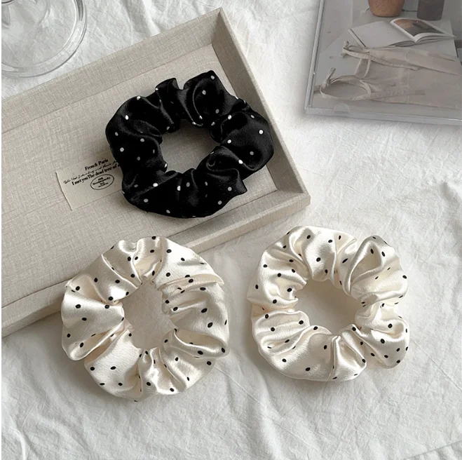 Black And White Polka Dot Lace-Braided Hair Band for Teenage Girls Sophisticated Ponytail Holder Elegant Fashion Hair Rope