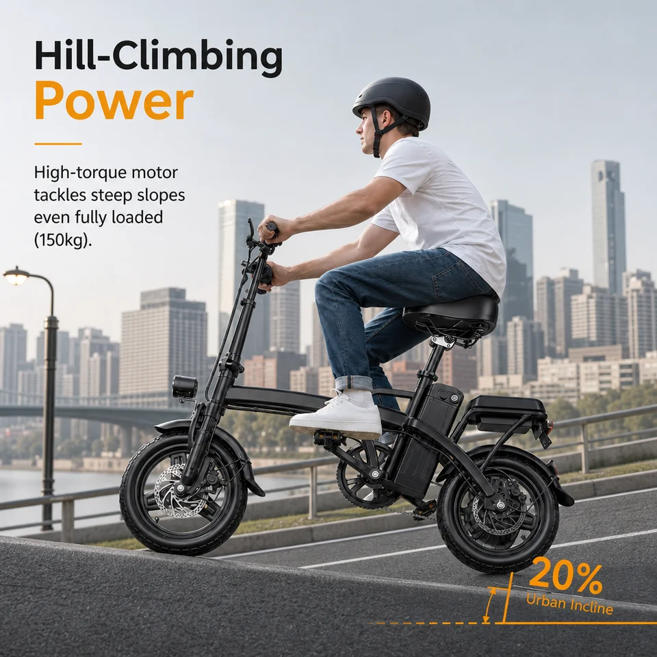 500W Motor 14" Folding Electric Scooter Bike, 3 Speed Modes, 22.8kg Lightweight Foldable E-Bicycle, 20MPH Commuting Ebike for Adults with Disc Brakes image 8