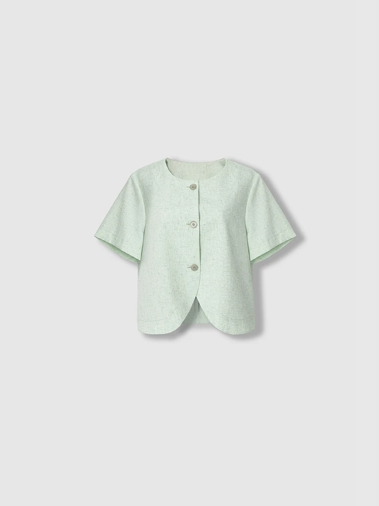 

Spring Short Sleeve Suit Shirt plus Size Women's Clothing Sweet Temperament OL Style Casual Polyester Fiber Apricot Nine April