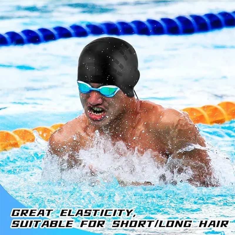 Silicone Waterproof Swimming Cap for Men Women with Ear Protection Diving Bathing Hats Cap for Long Short Hair Pool Accessories