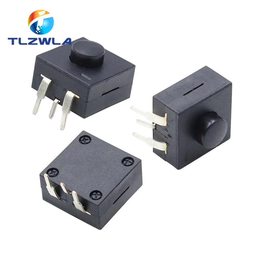 10PCS DC 30V 1A 3Pin Black Mini Push Button Switch For Electric Torch 3P Curved 2 On 1 Off Flashlight Switchs