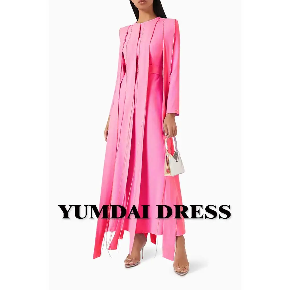 Yumdai2024 Dubai o Hals Abendkleid Langarm Kristall elegantes Ballkleid Muslim eine Linie Rock besonderen Anlass Abendkleid