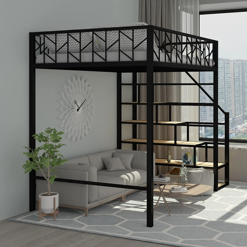 Duplex loft bed, small unit, elevated bed, floor space, multifunctional desk, integrated space saving, elevated bed