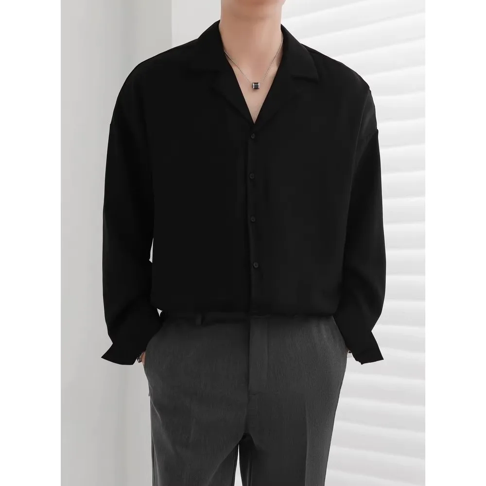 

Men's plus Size Cuban Collar Long Sve irt Vintage Design Color Trendy Streetwear Loose Fit Polyester Fiber Ciwalk