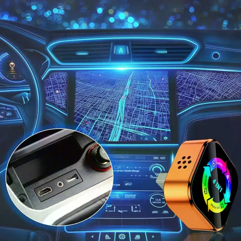 

Беспроводной адаптер Carplay 4-в-1, подключение Android Auto, Airplay, Mirror Link, Screen Plug and Play, Bluetooth для iOS и Android