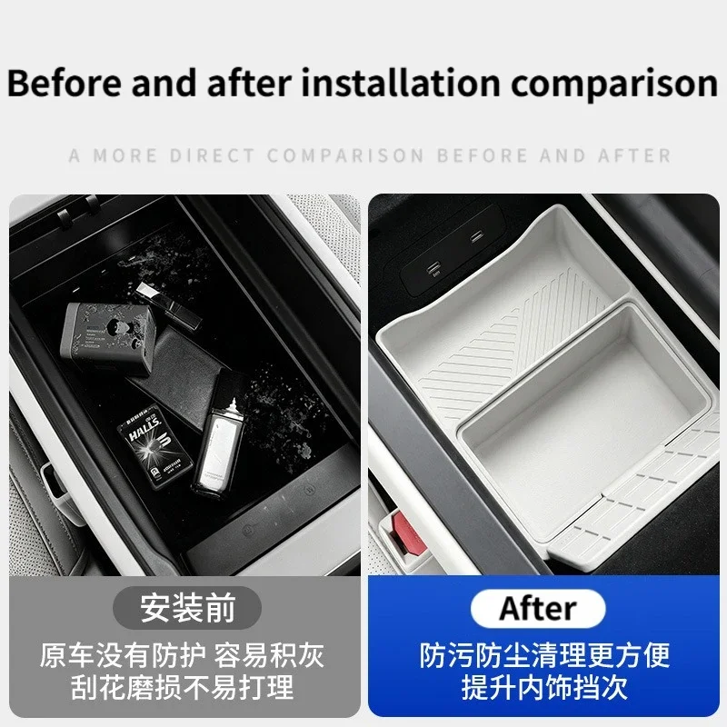 For NIO ES9 2026 Car Central Control Armrest Box Storage Box with Lid Silicone Double-layer Multi-functional Organizer Box