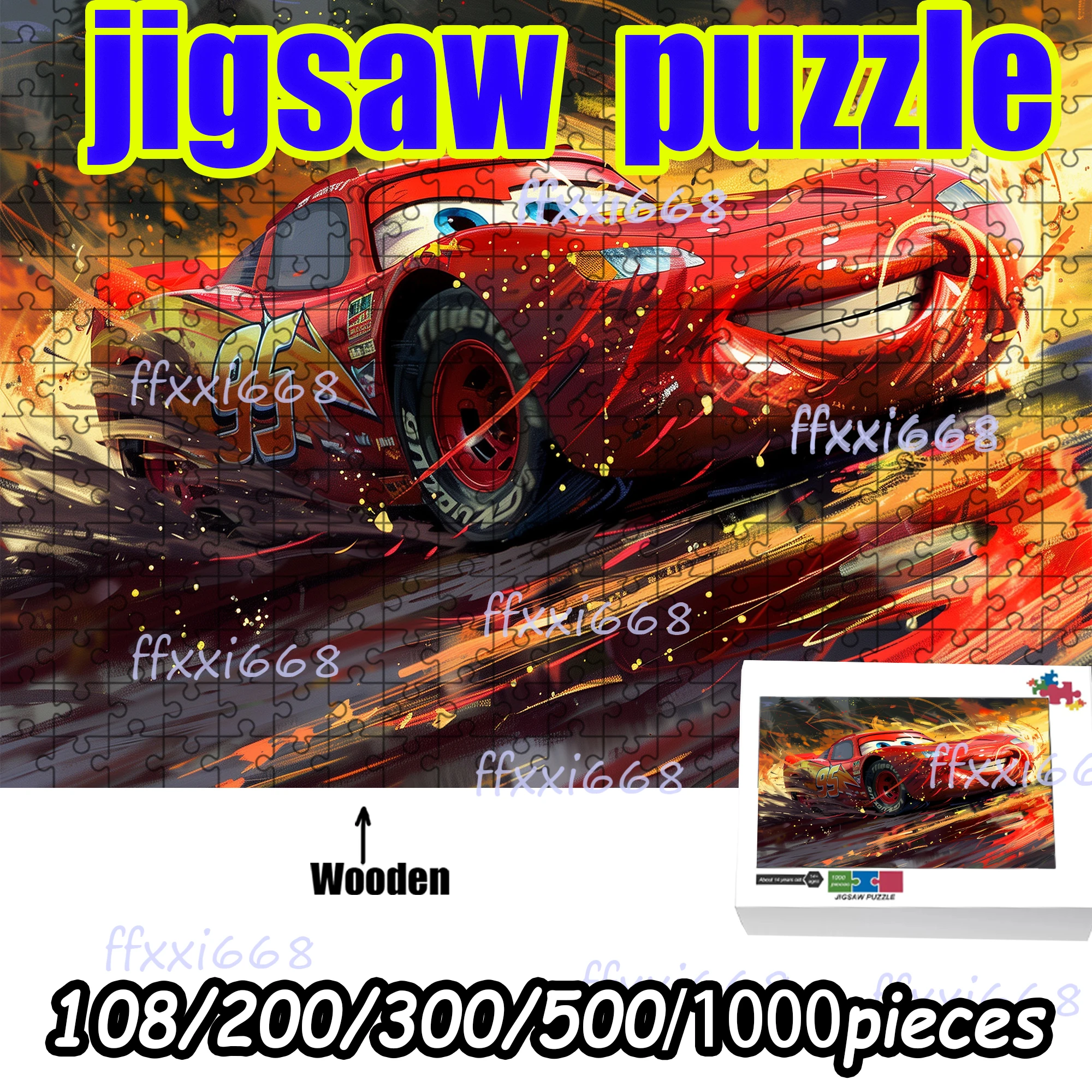 Rompecabezas de madera de Disney Cars Red Lightning McQueen, 108/200/300/500/1000 piezas, idea de regalo