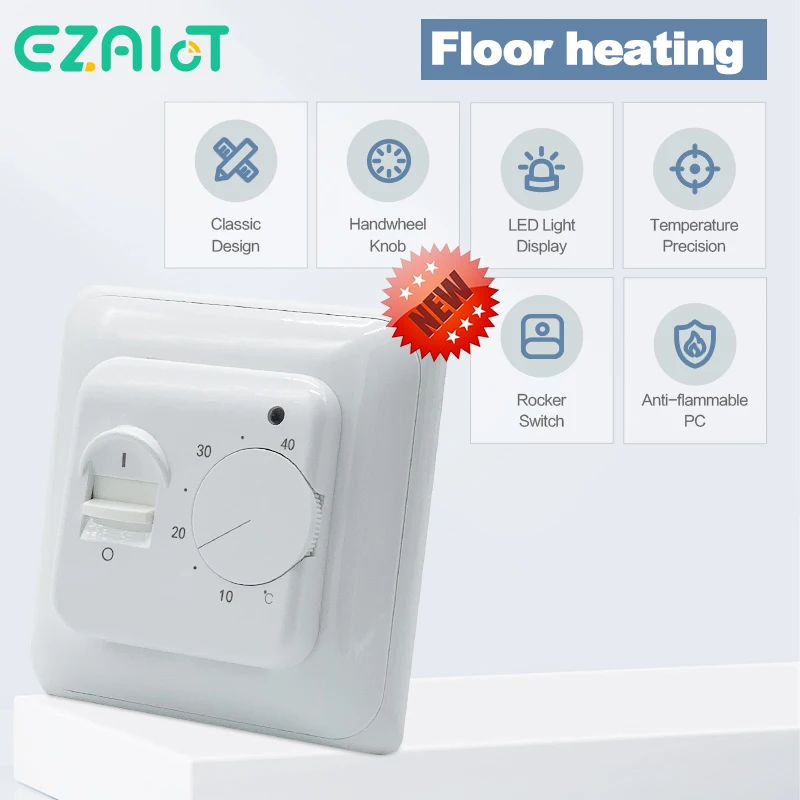 

Electric 16A Floor Heating Room Thermostat Room 3A Water Underfloor Manual Temperature Controller Home Mechanical Thermostat
