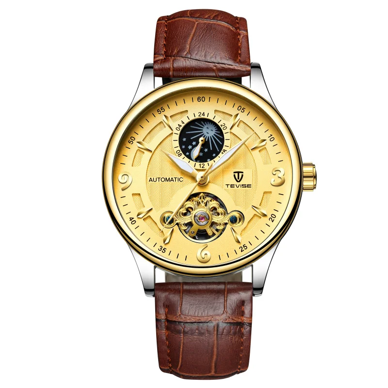 official-websiteSwitzerlandTeviseWatch Manufacturers Popular Moon Phase Mechanical Tourbillon Waterproof 's Watch Men's