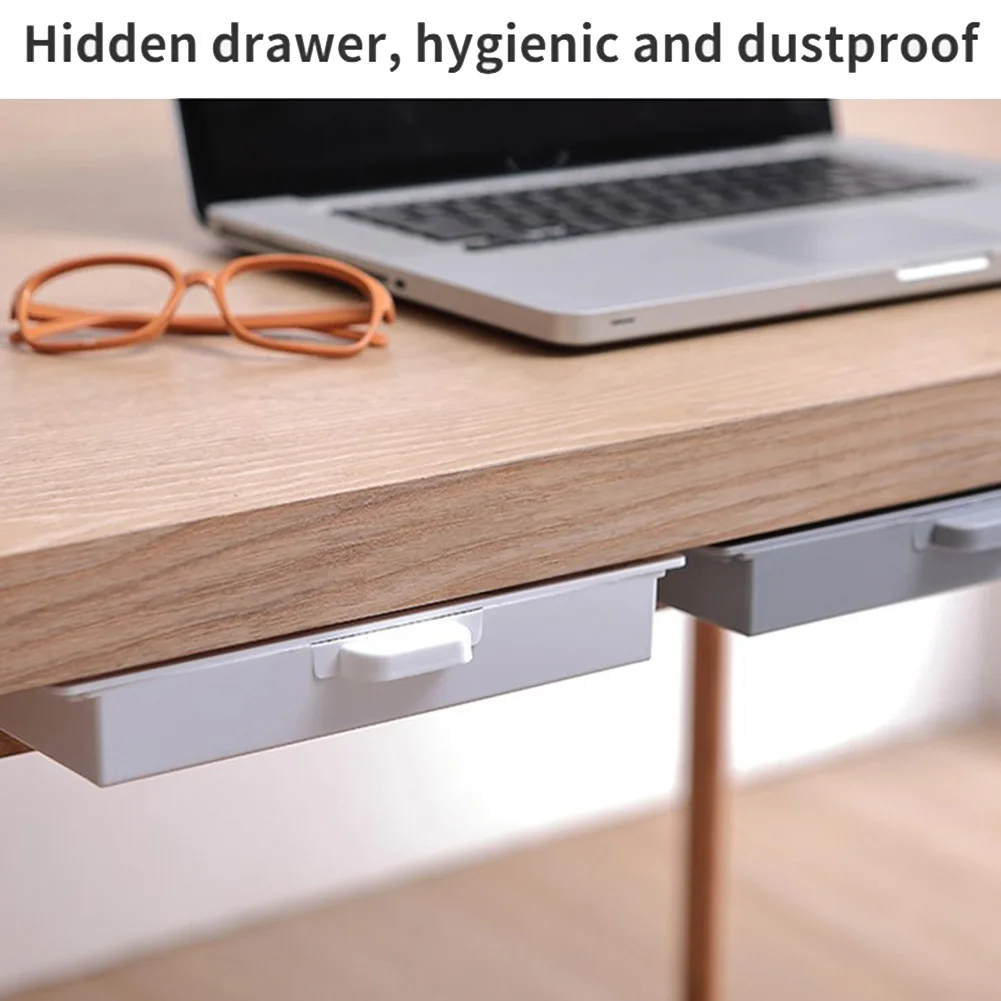 ABNH Under Desk Drawer Organizer Storage Box Self-Adhesive Stationary Container Desk Makeup Holder White