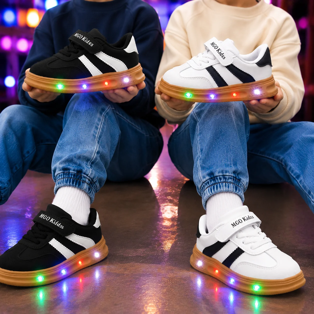 MGO KIDSS Spring and Autumn New Fashion Casual Boys' and Girls' Shoes, Joker Matching Shoes with LED Shoes, Boys' and Girls' Spo