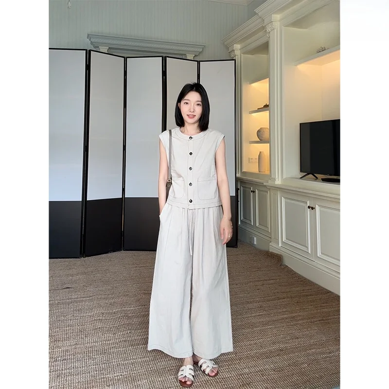 

Летний универсальный модный комплект: топ из хлопка с высокой талией и брюки с высокой талией для женщин